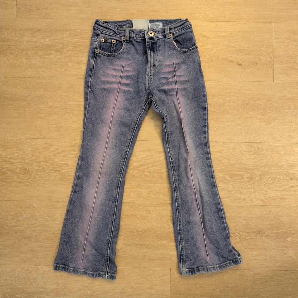 VTG London London Girls Size 8 Pink Tinted Flare Jeans Medium Wash Denim